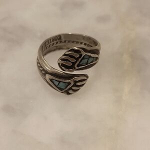 Signed C Cortez Native Navajo Hopi Bear Claw Paw Turquoise Sterling Silver Ring